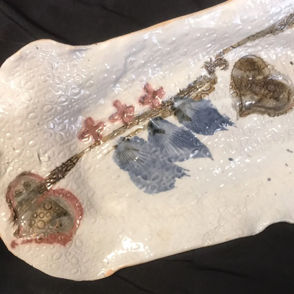 Handmade Stamped‎ Pottery Dish/Tray Signed by Artist